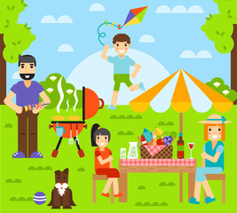 Obraz na płótnie Canvas Friends friendship outdoor family dining people together happy fun concept vector illustration.