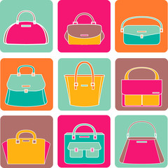 Colorful handbags illustration on white background