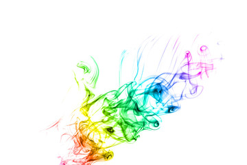 Abstract multicolored smoke on white