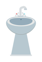 Washbasin and faucet with water drop at home bathroom interior flat vector illustration.