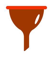 Red plastic funnel kitchen tool cone liquid cooking household flat vector.