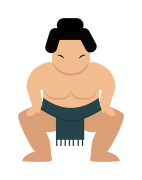 Angry cartoon japanese fat sumo wrestler vector illustration.