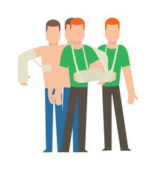 Multiple injury set trauma accident and human body safety vector people silhouette.