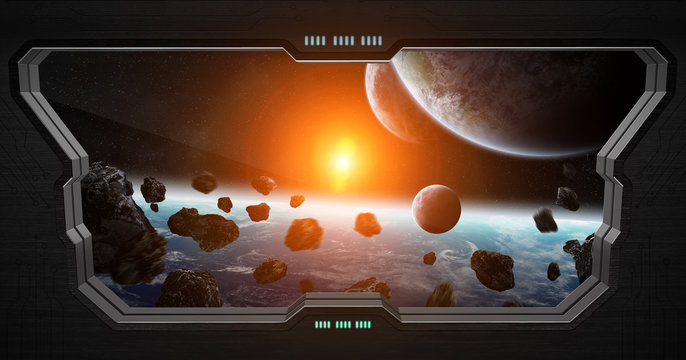 Fototapeta View of outer space from inside a space station