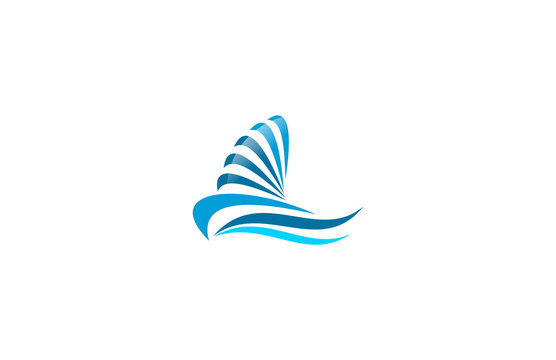 Sailing Boat Wave Line Circle Logo