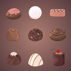 vector set of chocolate candies. Illustration Chocolates and truffles.