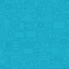 Thin Line Blue Electronic Gadgets Seamless Pattern
