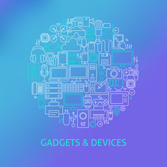 Thin Line Electronics and Gadgets Icons Set Circle Concept