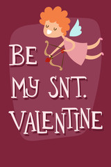 Vector illustration with angel valentine card for happy romantic day.