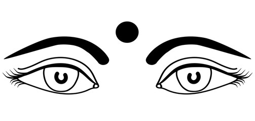 eyes Indian girls with bindi outline isolated vector illustration