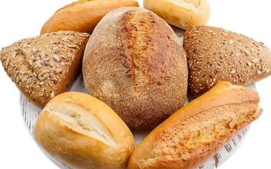 assorted breads isolated