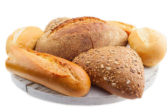 assorted breads isolated