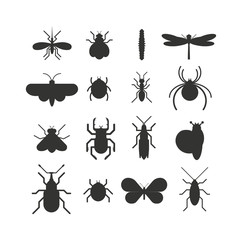 Insect icon black silhouette  flat set isolated on white background.