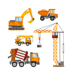 Building under construction, workers and construction technic vector illustration