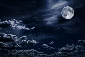 Foto op Canvas Nachtelijke hemel met sterren en volle maan achtergrond © Ruslan Ivantsov