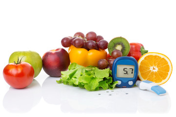 glucometer for glucose level and healthy organic food 