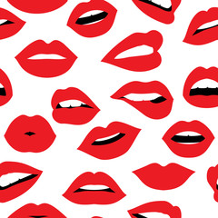 Woman red lipstick kiss seamless pattern design