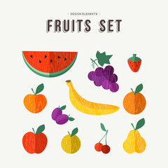 Fruits set food icons for nutrition and health