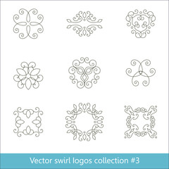 Floral logos collection. Swirl elements for design. Thin line.