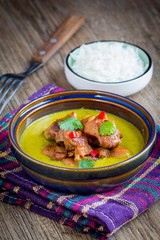 Green curry with chicken, bright, spicy Thai dishes tasty Asian