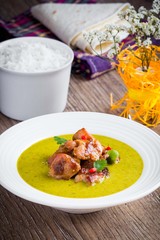 Green curry with chicken, bright, spicy Thai dishes tasty Asian