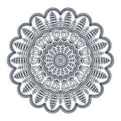 Vector hand drawn doodle mandala. Ethnic mandala with floral ornament. Isolated. Black and white colors.