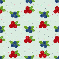 Cranberry and blueberry seamless pattern 1. Or illustration of cowberry and blackberry. Berries seamless pattern.