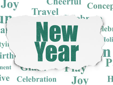 Holiday concept: New Year on Torn Paper background