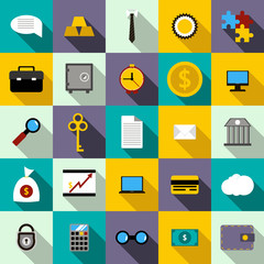 Bank icons set, flat style