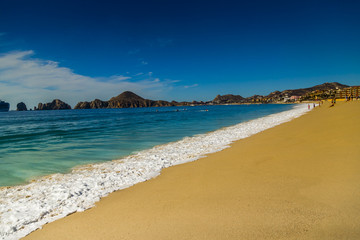 View of Waves at Sandy Beach of Cabo San Lucas in Mexico