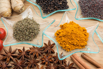 Different Spices on an wooden board