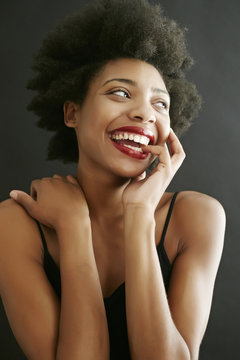 Close up of black woman laughing