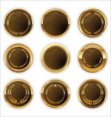 Golden badges and labels with laurel wreath collection