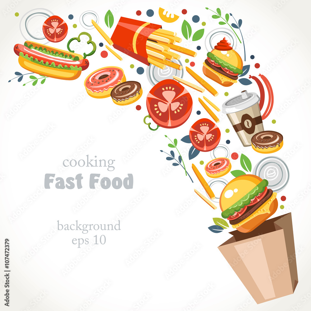 Wall mural cooking collection background fast food