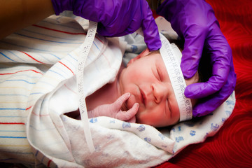 Newborn Infant Getting His Head Measured