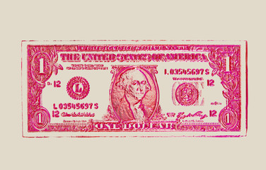 one dollar, color  and glass efect. Computer collage.