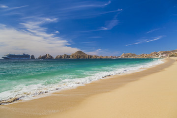 Fototapeta na wymiar View of Waves at Sandy Beach of Cabo San Lucas in Mexico