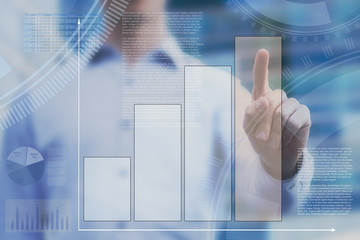abstract dashboard on touchscreen, business infographics