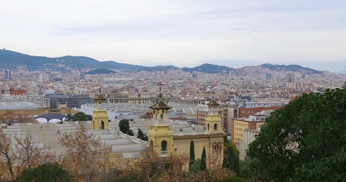 barcelona city day light panorama mountain view 4k spain
