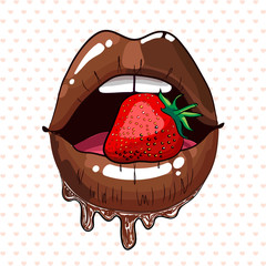 red strawberry in chocolate lips