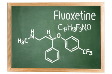 Blackboard with the chemical formula of Fluoxetine