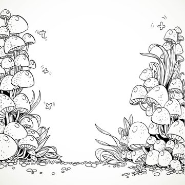 Fairytale decorative graphics mushrooms in the magic forest. Bla