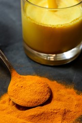Fresh ground Turmeric powder close up view