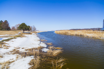 early spring view of waters melted and flowing again