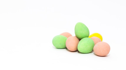 Fototapeta na wymiar Chocolate easter eggs on bright background