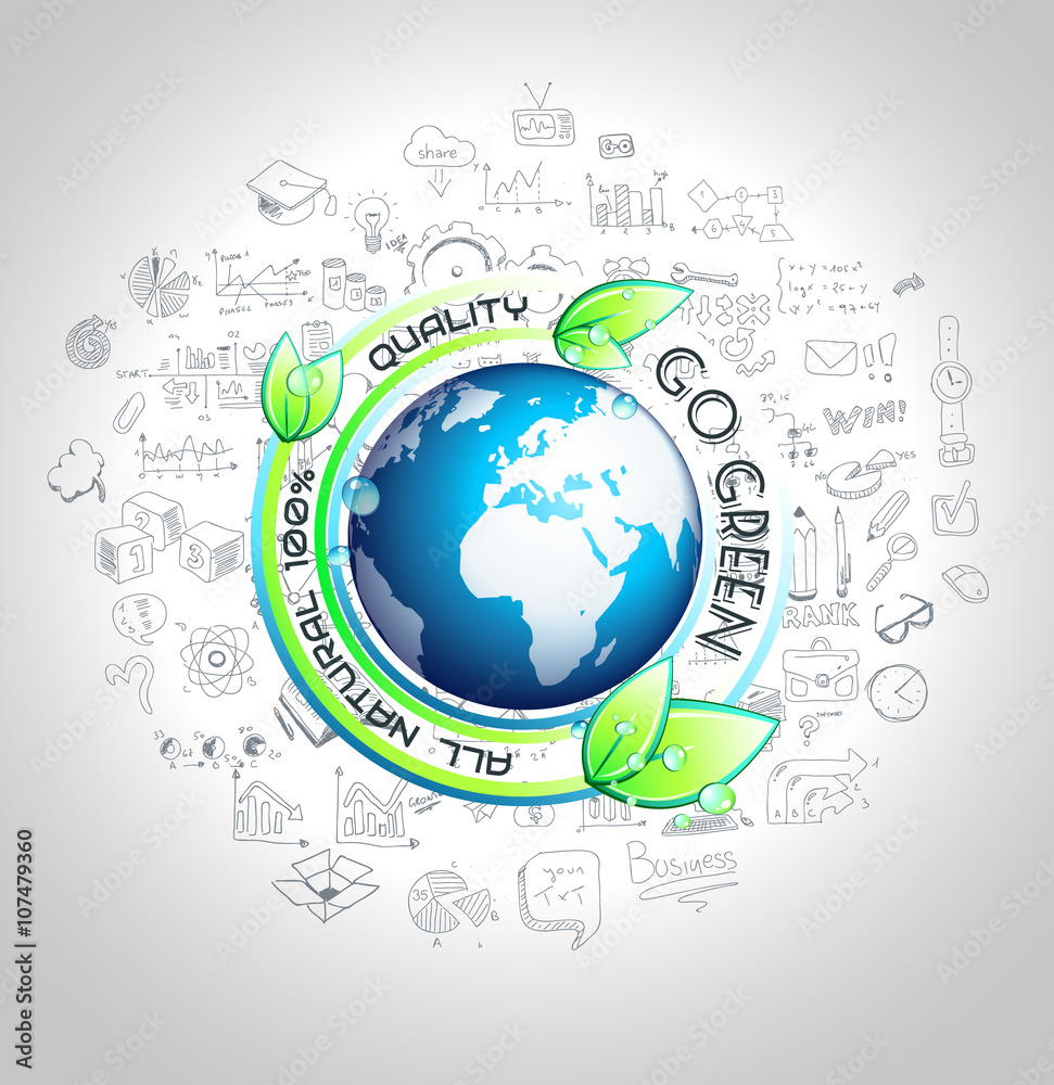 Wall mural go green conceptual background with hand drawn infographic