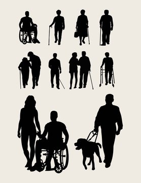 Disabilities and Elderly Silhouettes, art vector design