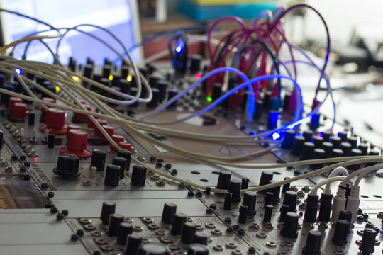 modular synthesizer, analogue synth closeup