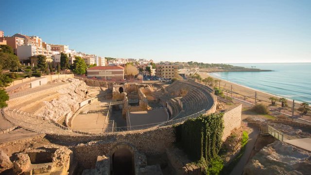 morning light tarragona amphitheatre panorama 4k time lapse spain
