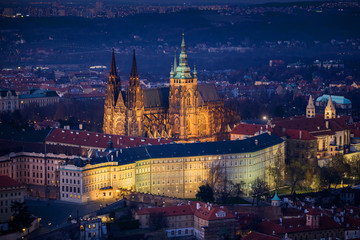 Naklejka premium view on St. Vitus cathedral from Petrin hill, Prague, Czech Republic